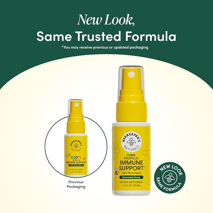 Beekeeper's Naturals Kids Propolis Throat Spray 95% Bee Propolis Extract - Natural Immune Support & Sore Throat Relief, Antioxidants & Gluten-Free, 1.06 oz (Pack of 2)