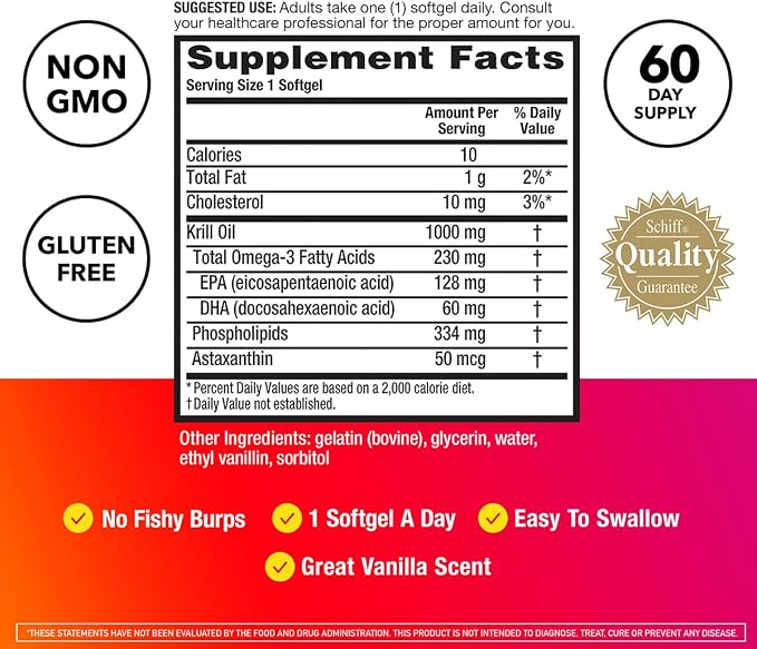 MegaRed Ultra Strength 1000mg Omega-3 Krill Oil Supplement with EPA/DHA, Astaxanthin & Phospholipids, No Fish Oil Aftertaste Supports Heart, Brain, Joint and Eye Health, 60 Count Softgels (3 Pack)