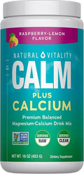 Natural Vitality Calm, Magnesium & Calcium Supplement, Drink Mix Powder Supports a Healthy Response to Stress, Gluten Free, Vegan, & Non-GMO, Raspberry Lemon, 16 oz