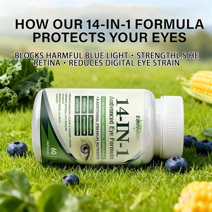 Evervision 14-in-1 Advanced Eye Formula - Eye Vitamin and Mineral Supplement for Eye Health - 60 Capsules (1pc)