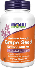 Now Supplements, Grape Seed Extract, Maximum Strength 500 mg (a Highly Concentrated Extract with a Minimum of 90% Polyphenols), 90 Veg Capsules