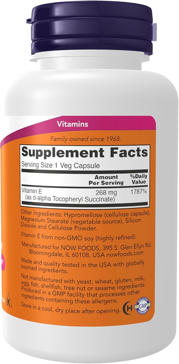 NOW Foods Supplements, Vitamin E-400 IU D-Alpha Tocopheryl, Dry, Antioxidant Protection*, 100 Veg Capsules, (Pack of 2)