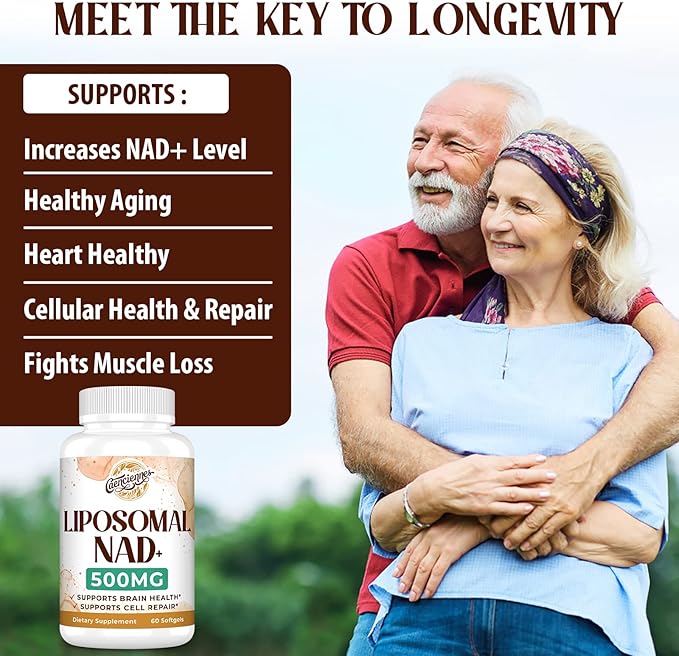 Liposomal NAD+ 500 MG Supplement, True NAD Plus Supplement, Superior Absorption, Boost NAD+ More Efficient Than Nicotinamide Riboside for Cellular Energy, Healthy Aging, 240 Serving