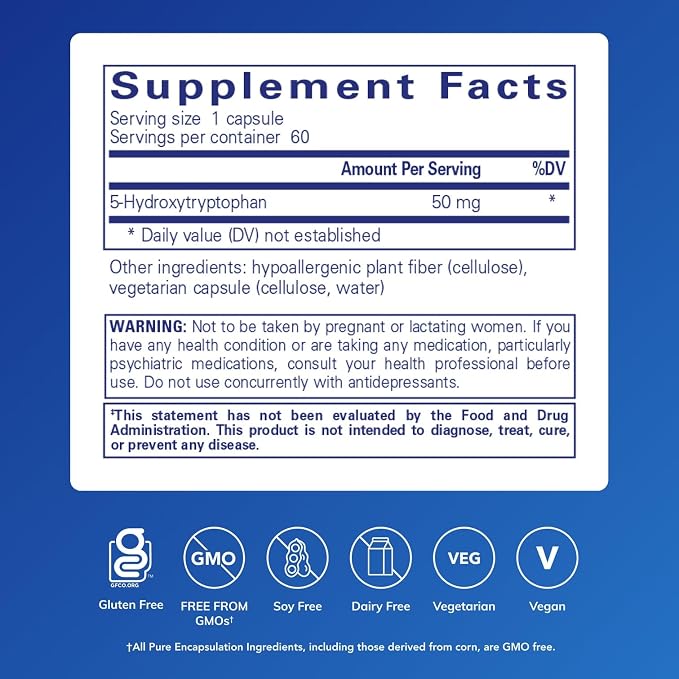 Pure Encapsulations 5-HTP 50 mg | 5-Hydroxytryptophan Supplement for Brain, Sleep, Eating Behavior, and Serotonin Support* | 60 Capsules