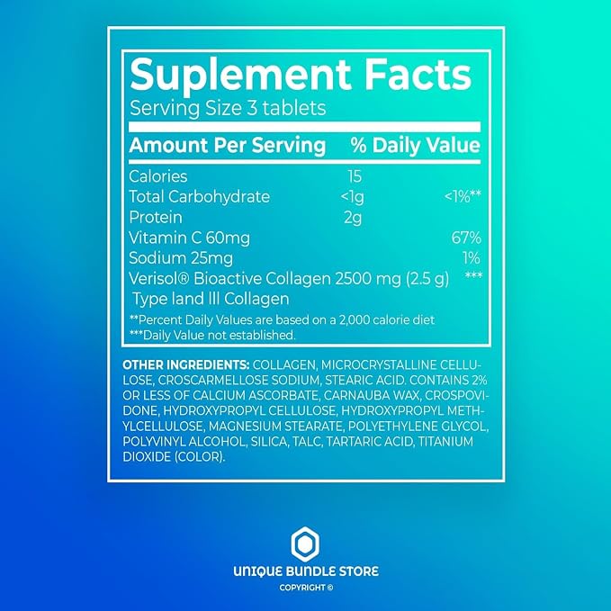 Collagen 2500mg with Vitamin C – Hydrolyzed Collagen Pills Peptides Supplement, 90 Tablets, Daily Collagen Vitamins for Hair Skin Nail Support, Gluten Free (Pack of 1)