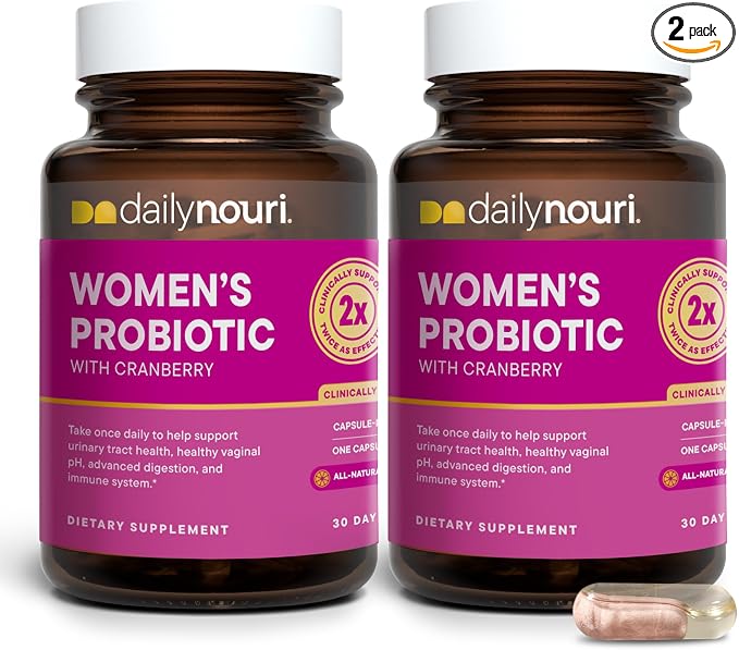 Daily Nouri Probiotics for Women | Vaginal Health + Urinary Tract Support | Vaginal pH & Microbiome Balance | 5 Clinically Studied Strains + Cranberry & Omega | 60-Day Supply