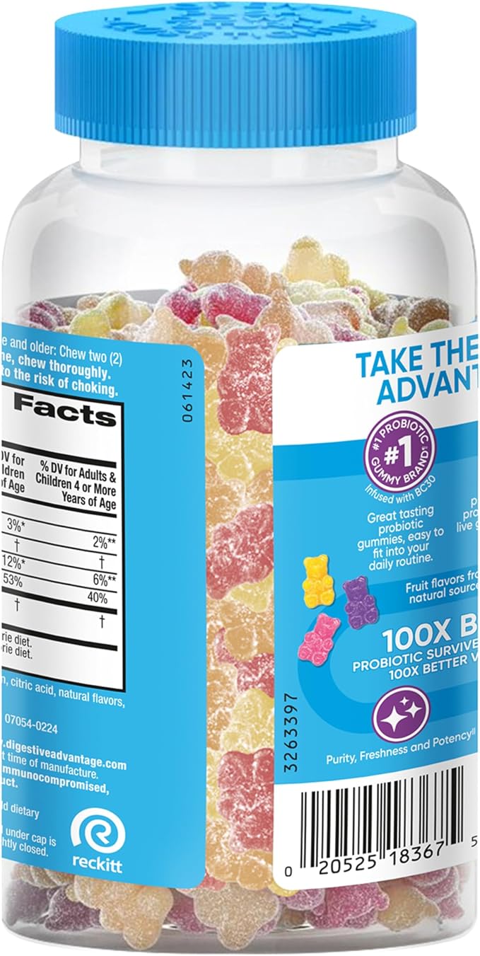 Digestive Advantage Probiotic Gummies For Digestive Health, Vitamin D, Daily Probiotics For Women &Men Occasional Bloating, Minor Abdominal Discomfort & Gut Health, 80ct Natural Fruit Flavors