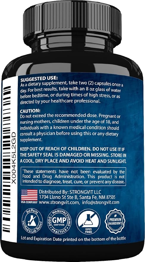 StrongVit Cortisol Supplements for Women and Men with Magnesium, Ashwagandha & L-Theanine. High Cortisol Reducer, Manager, Detox, Lower and Control. Sleep Support & Stress Relief, USA (120 Capsules)