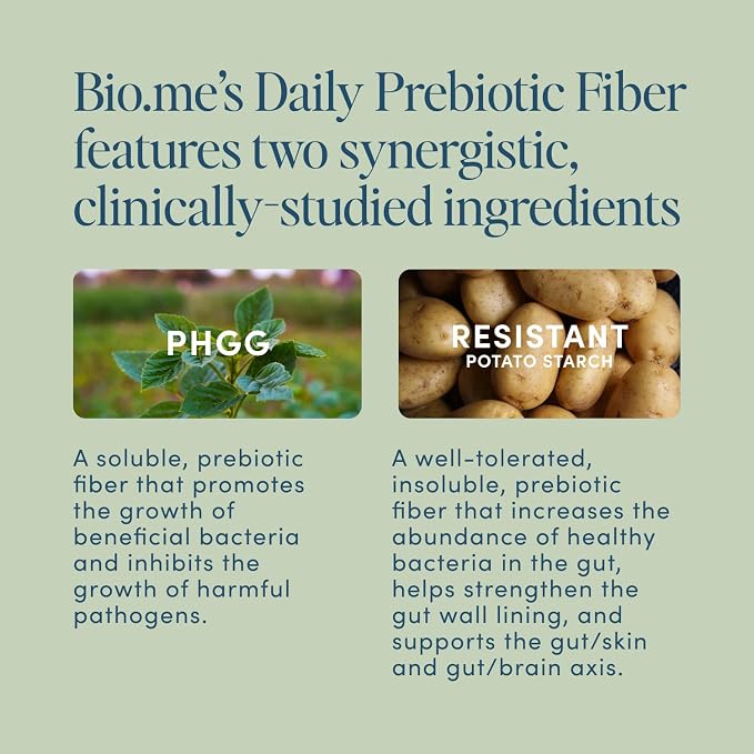 Bio.me Daily Prebiotic Fiber Powder Unflavored - 20 Travel Packs, 7g Per Serving - Soluble & Insoluble Fiber Supplement for Women & Men - Digestive Health & Gut Health - GLP-1 Friendly, Sugar Free