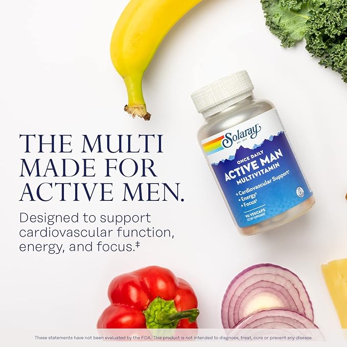 SOLARAY Once Daily Active Man Multivitamin - Cellular Energy and Immune Support Supplement w/Vitamin D, Vitamin C, B12, B6, Zinc, Lutein, Digestive Enzymes, Whole Foods, 60-Day Guarantee, 90 Servings