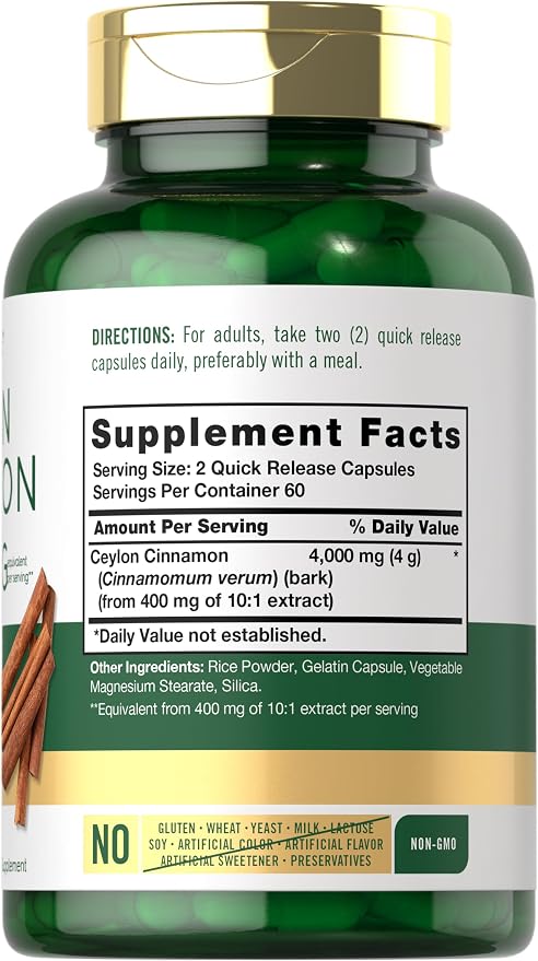 Carlyle Ceylon Cinnamon Capsules | 120 Count | Non-GMO & Gluten Free Supplement
