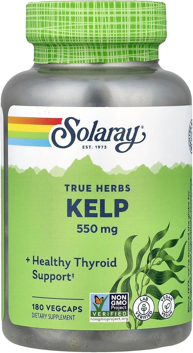 SOLARAY Kelp 550 mg with Folic Acid for Healthy Thyroid Function, Energy & Metabolism Support | Non-GMO | 180 VegCaps