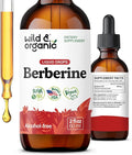 Wild & Organic Berberine Supplement 500mg - Antioxidant Support - HCL Berberine Liquid Drops - Add to Tea Tincture - Berberis Aristata Bark Extract - Vegan, Alcohol & Sugar-Free - 2 fl oz