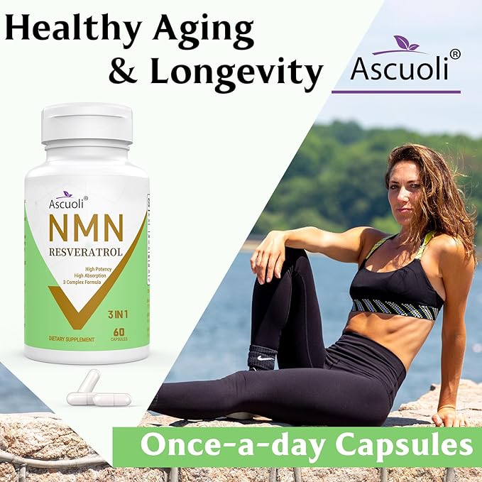 99% Ultra Purity NMN 500mg + Trans-Resveratrol 600mg, 1150mg NMN Resveratrol Supplement, 3-in-1 Advanced Formula for Boost* NAD, Cell, Immune, Energy & Muscle, Healthy Aging, Stabilized Form - 60 Caps