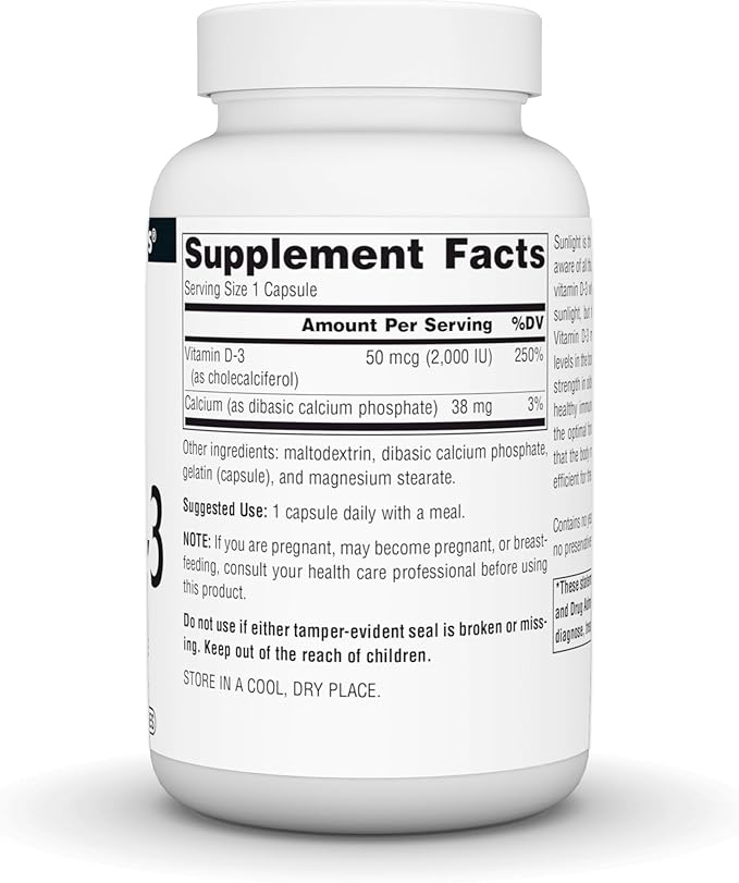 Source Naturals Vitamin D-3, Bioactive Form for Bone & Immune Health*, 50 mcg (2000 IU) - 200 Capsules