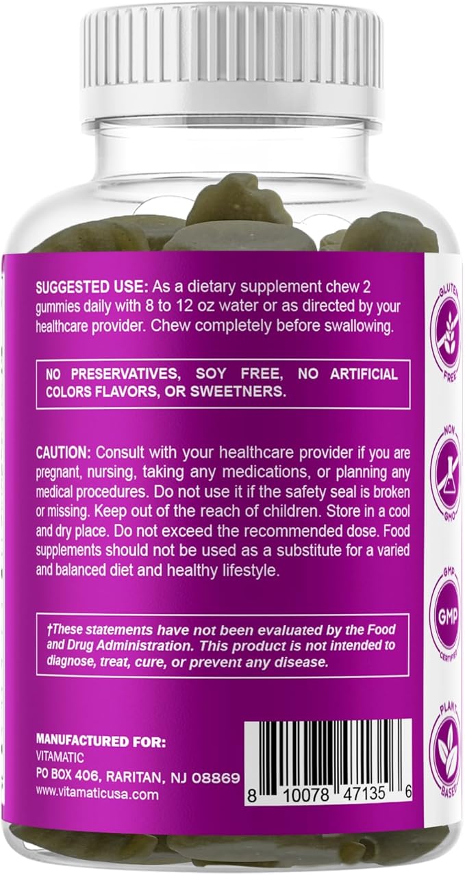 Vitamatic Vegan Thyroid Support Gummies with Iodine & Kelp – 60 Count Improve Your Energy & Increase Metabolism – Plant-Based