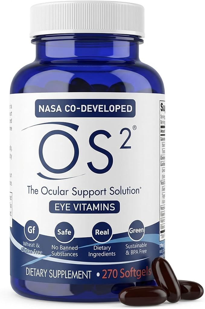 OS2 Ocular Support Solution - Patented Eye Vitamins for Macular Health, Dry Eye and Blue Light - Lutein, Zeaxanthin, Omega 3, Astaxanthin and AREDS2 Supplements, Co-Developed by NASA, 270 ct