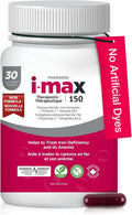 Pharmaris i-max Iron Supplement 150 mg, Vitamin C 250 mg & B12 1000 mcg, Iron Supplement for Women & Men, No Artificial Dyes, Vegan, Once Daily, 30 Capsules