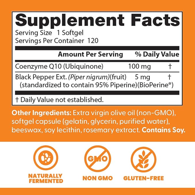 Doctor's Best High Absorption CoQ10 with BioPerine Supplement - Coenzyme Q10 Softgels for Heart Health & Antioxidant Support, Naturally Fermented CoQ10 100mg for Women & Men, Non GMO - 120 Softgels