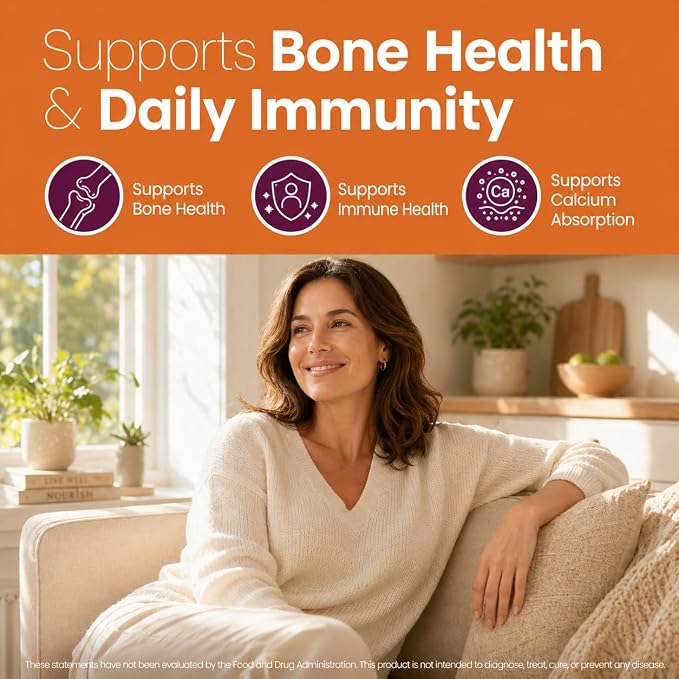 Sugar Free Vitamin D3 K2 Gummies 5000 IU + K2 MK7 80 mcg – Vitamin D Gummies for Adults with Prebiotics & Fiber – Supports Bones, Immune Health, Heart Health & Mood – Gluten Free, Natural Peach Flavor