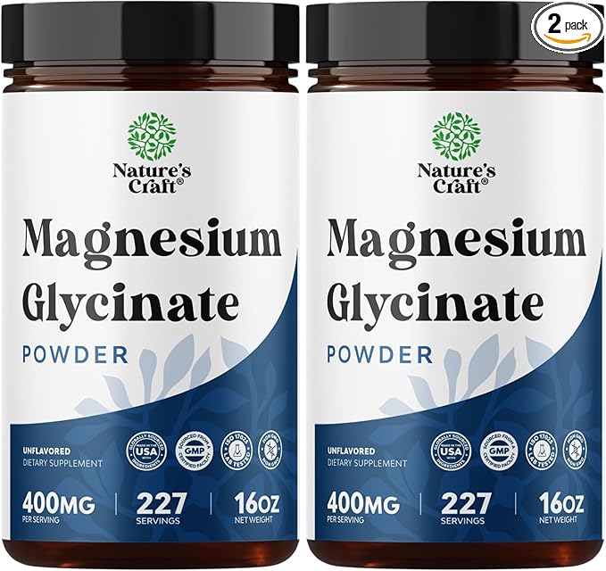 Potent Magnesium Glycinate Powder 400mg - Calm Magnesium Powder Bulk for Muscle Relax, Calm & Sleep Support for Adults - Glycinate Mag Soothe Vegan & Non-GMO Supplement - 2 Pack