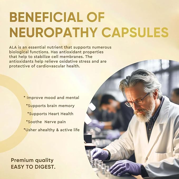 Life Nutrition Neuropathy Support Supplement - 600mg Alpha Lipoic Acid (ALA) & 10 Nerve Soothing Ingredients - Advanced Nerve Relief Formula for Hands, Fingers, Toes & Feet - 120 Capsules