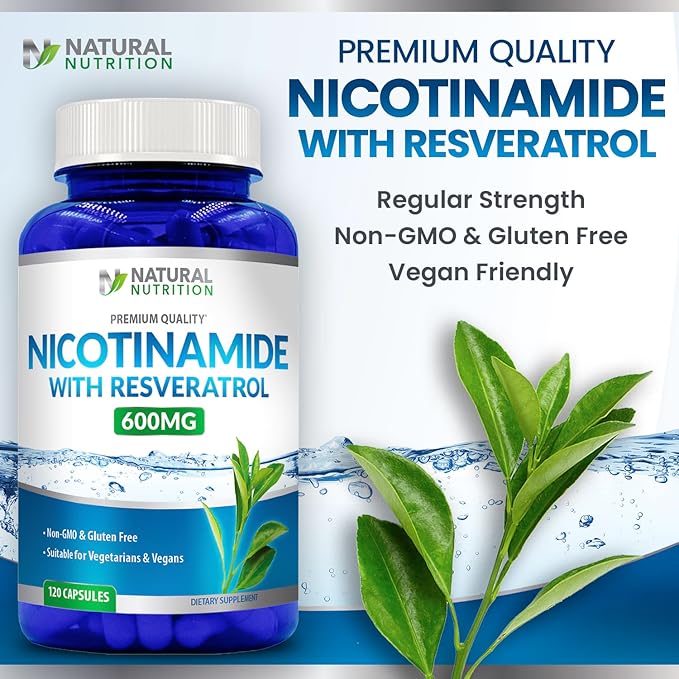 Generic Natural Vitamin Nicotinamide with Resveratrol 600mg (Vitamin B-3) 120 Veggie Capsules Gluten Free & Non-GMO