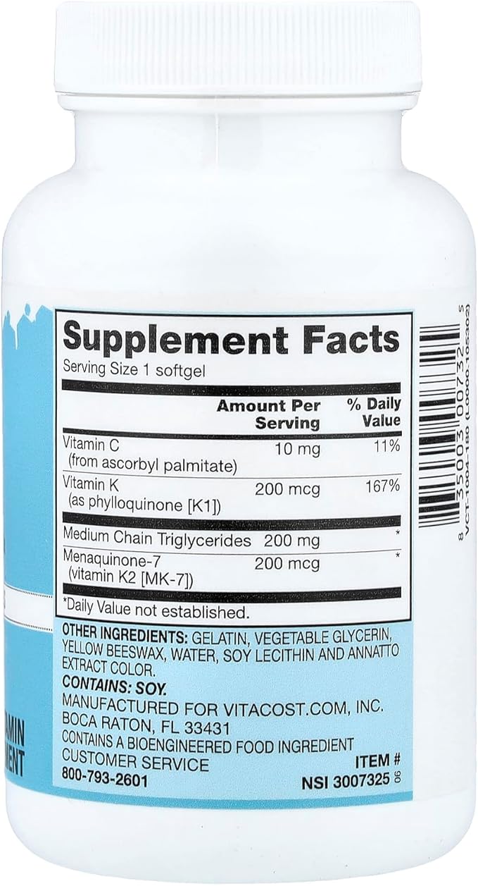 Vitacost Vitamin K Complex with K1 & K2-400 mcg - 180 Softgels
