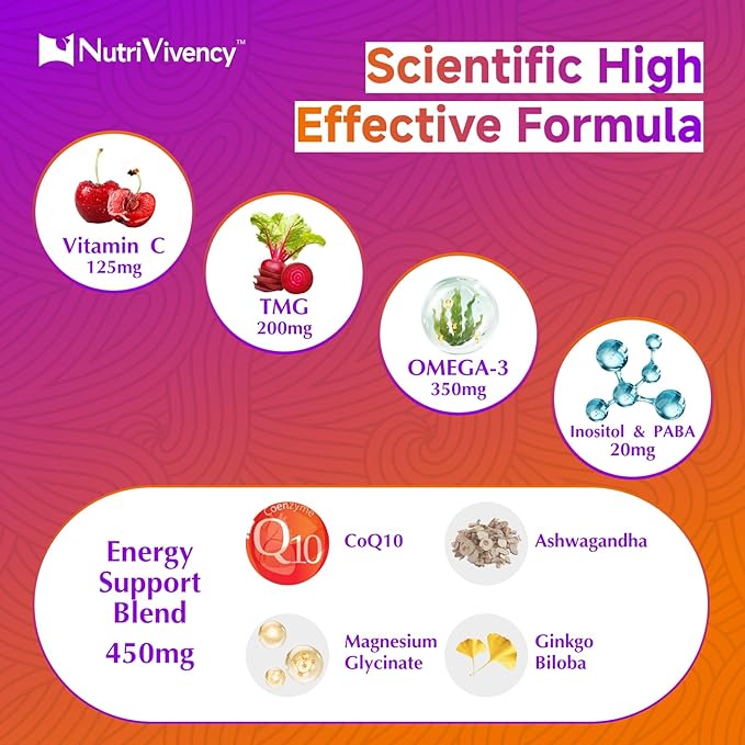 Methylated Vitamin B Complex Gummies, All B Complex Vitamins for Women Men, with Omega-3, Ashwagandha, Magnesium, Vitamin C, CoQ10, TMG for Energy Support, B1, B2, B3, B5, B6, B7, Sugar Free, 60 Count