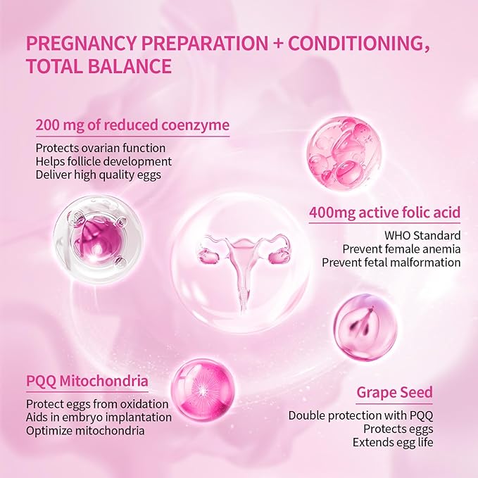 DRAUSTIN Coenzyme Q10 Preparation for Pregnancy Reduction 200mg Mitochondrial PQQ Folic Acid Imported from The United States, 60 Count
