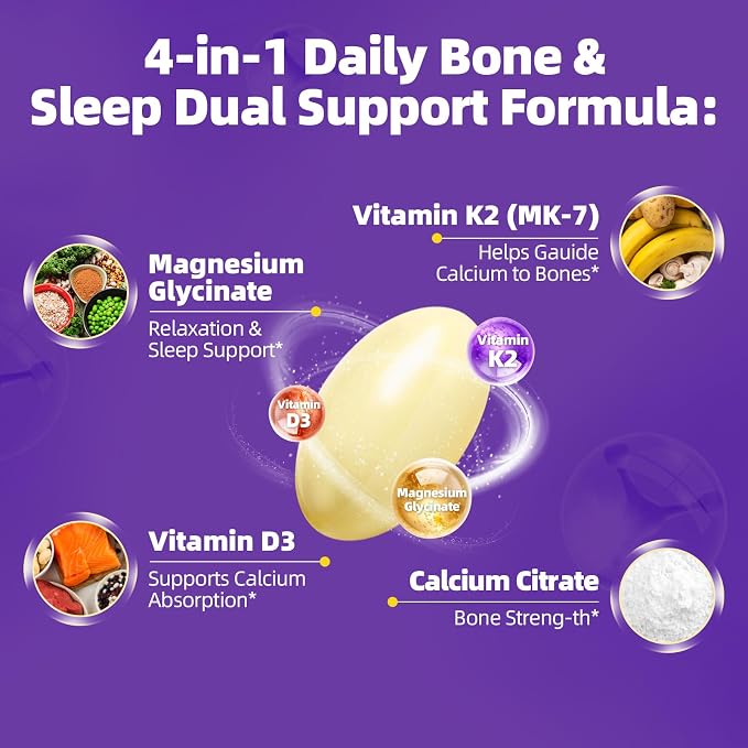Magnesium Glycinate 400mg Softgels, Small Easy to Swallow High Absorption Magnesium Supplement, with Vitamin D3 & K2 for Sleep Relax Calm Muscle Bone* Health, 120 Gelcaps