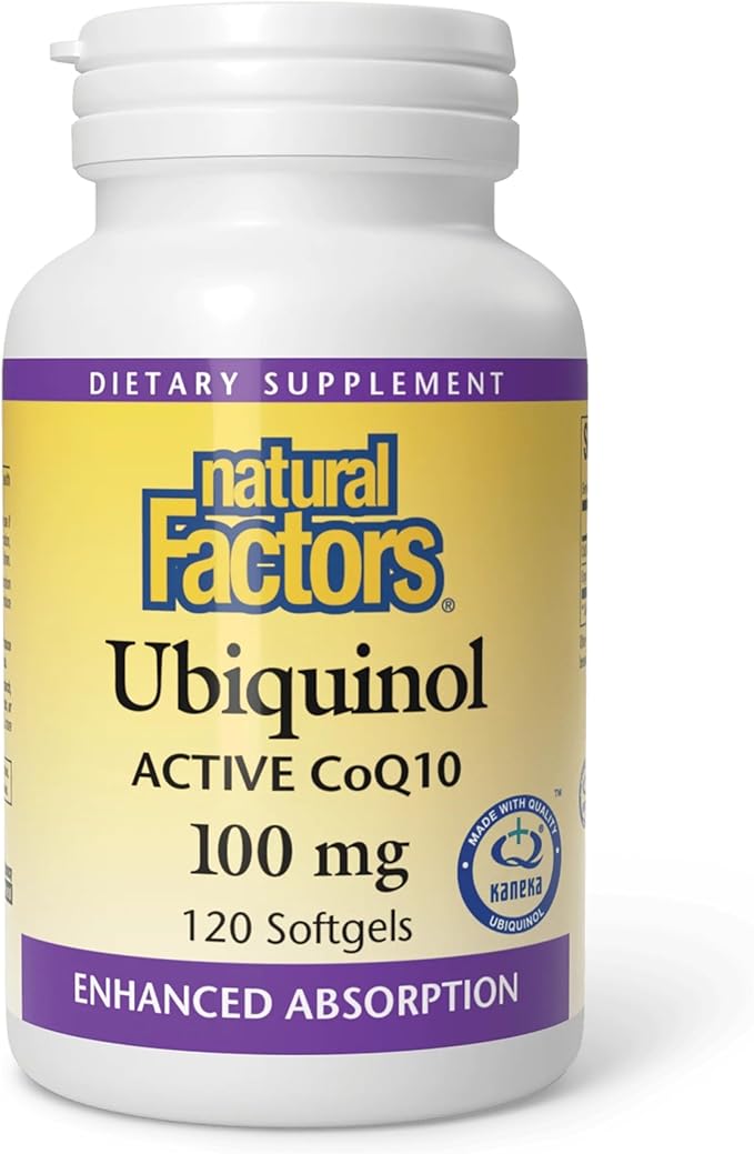 Natural Factors Ubiquinol 100 mg - Supports Heart Health & Natural Vitality - Antioxidant Support Supplement with Superior Absorption - Energy Support with Flaxseed Oil - 120 Softgels (120 Servings)
