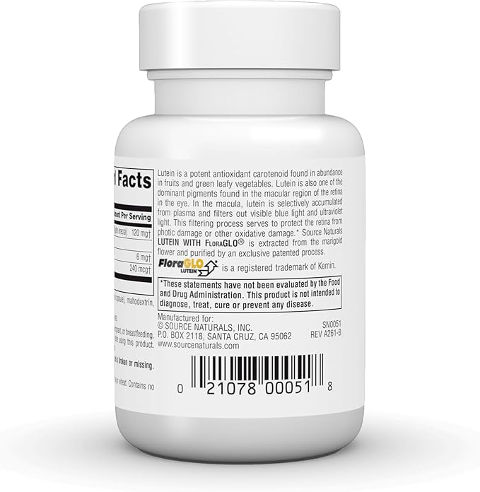 Source Naturals Lutein with FloraGLO, Antioxidant Carotenoid* -6 mg, 45 Capsules