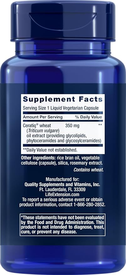 Life Extension Skin Restoring Ceramides, 50 Veg Capsules - Vegetarian Phytoceramide Supplement