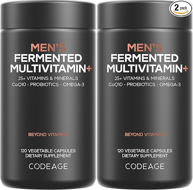 Codeage Men’s Daily Multivitamin – 25+ Essential Vitamins & Minerals, Organic Whole Foods, Probiotics, Omega-3, Zinc, Vitamins A, B, C, D, E & K, 2 Pack