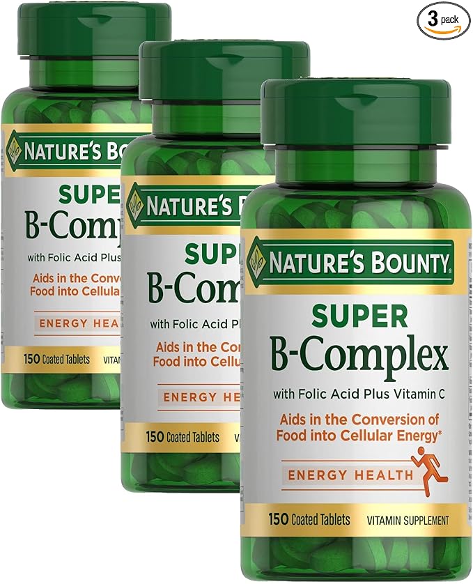 Nature's Bounty Super B Complex Vitamins with Vitamin C & Folic Acid,Vitamins for Immune & Cellular Energy Support,150 Tablets,(Pack of 3)