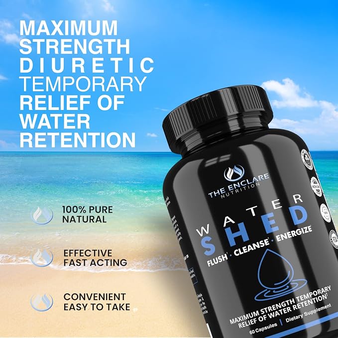 Water Pills Diuretic Water Retention - Liver Detox, Kidney Cleanse, Weight, Swelling Legs & Feet, Edema, Bloating Relief, Fluid Balance - Dandelion Vitamin B6 Green Tea Watershed Max Strength 60ct (1)