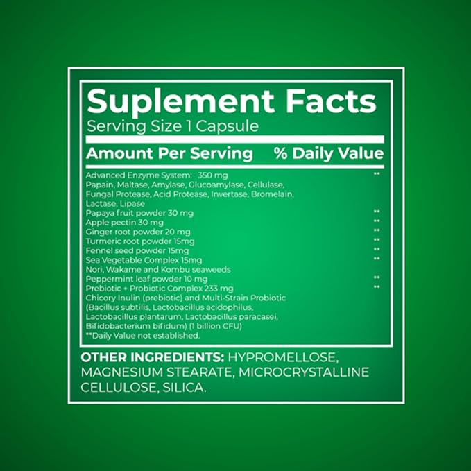 Digestive Enzymes – 60 Vegetarian Capsules, Enzimas Digestivas with Probiotics and Prebiotics, Enzymes for Digestion, Daily Digestive Health Supplement (Pack of 2)