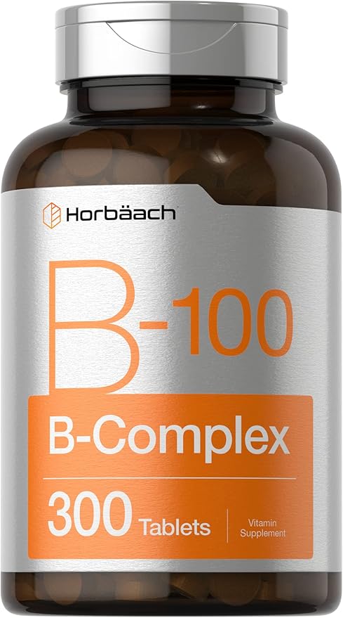 Horbäach Vitamin B-100 Complex | 100% of Daily Value | 300 Tablets | Vegetarian, Non-GMO, and Gluten Free Supplement