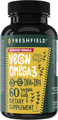 Freshfield Vegan Omega 3, Algae (Algal) Oil, Fish Oil Free Company, Third Party Tested, Carrageenan Free, DHA Supplement w/DPA, Plant Based Omega. Supports Heart, Brain, Joint Health