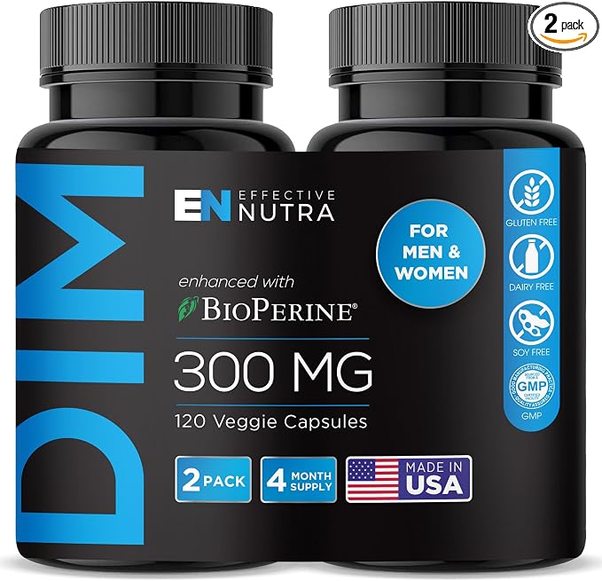 Effective Nutra Dim Supplement 300mg with BioPerine - Extra Strength Estrogen Blocker for Men & Women - Hormone & Metabolism Support - 4 Month Supply