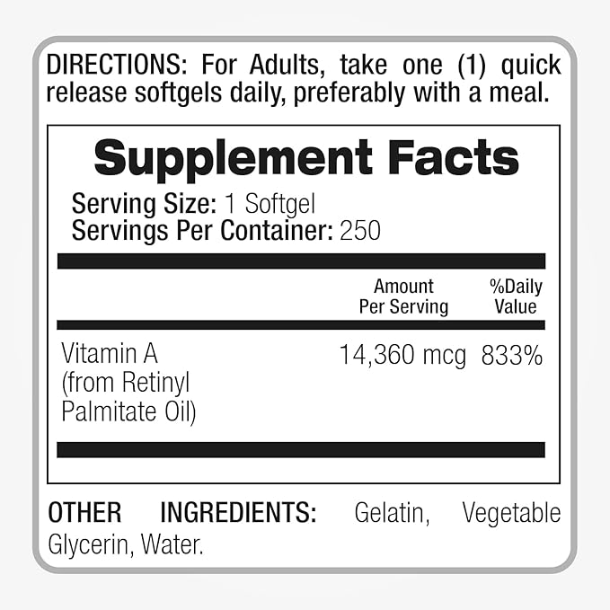 FITO MEDIC'S Lab - Vitamin a 25000 iu softgels - 250 Softgels- Ultra high Absorption, Healthy Skin & Eyes, Antioxidant Activity & Immune System Function.