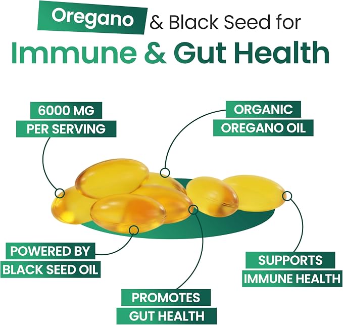 Resilia Softgels with Black Seed Oil 6000mg – Organic Oregano Oil Capsules for Immune & Digestive Support – Non-GMO, Gluten-Free Softgels – Natural Herbal Wellness Supplement (300 Count)