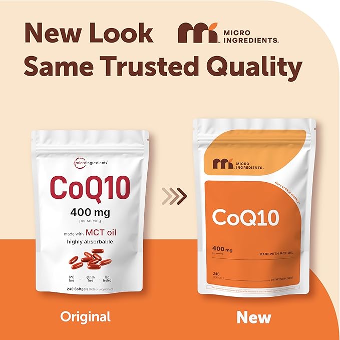 Micro Ingredients CoQ10 400mg Per Serving | 240 Softgels with Coconut MCT Oil | High Absorption Coenzyme Q10 as Ubiquinone | Non-GMO