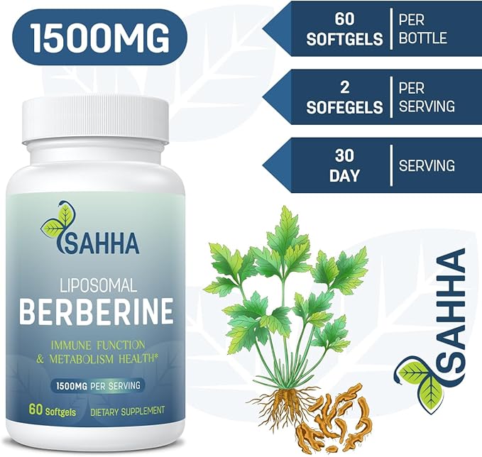 Sahha Liposomal Berberine HCL 1500mg High Bioavailability for Men and Women Overall Health Supplement（2 Pack）