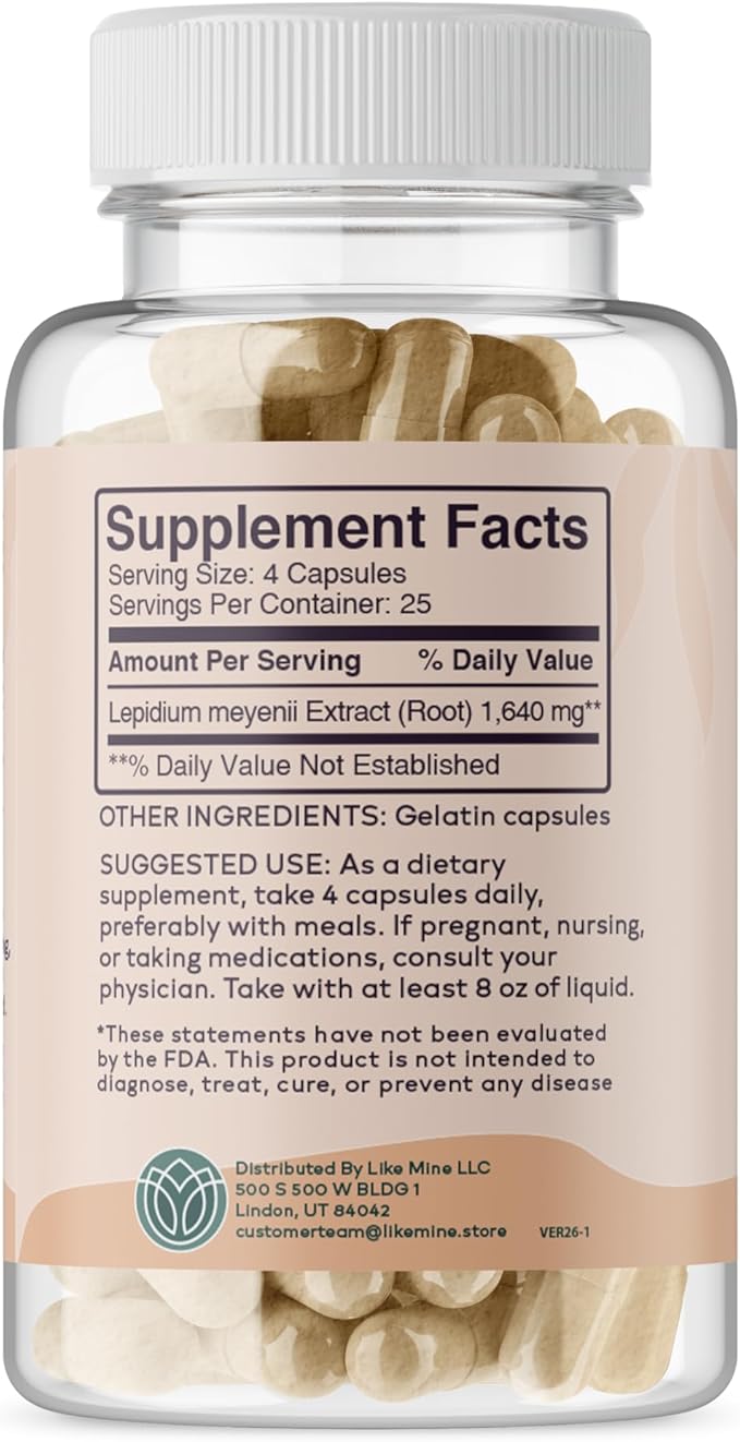 Like Mine Maca Root (100 Capsules) Pure, No Fillers, Single Ingredient