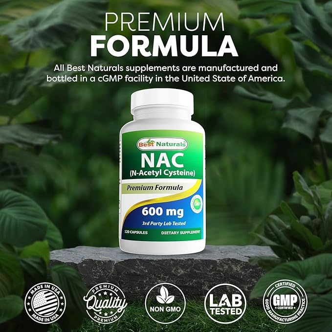 Best Naturals NAC - N Acetyl Cysteine 600 mg 120 Capsules - n Acetyl cysteine - Powerful antioxidant