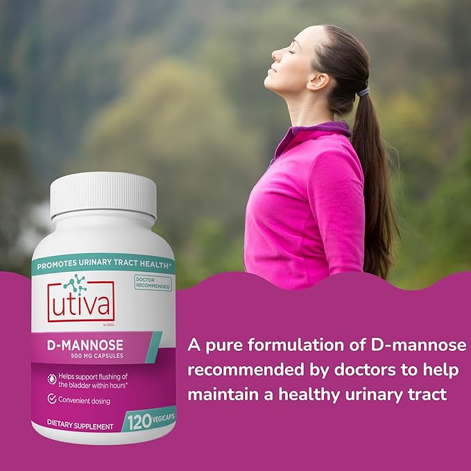20% Bundle Utiva Cranberry PACs 30 Vegi Capsules Cranberry Supplement for Urinary Tract Health for Women and Men + Utiva D-Mannose 500mg 120 Capsules Naturally Flush The Bladder and Urinary Tract