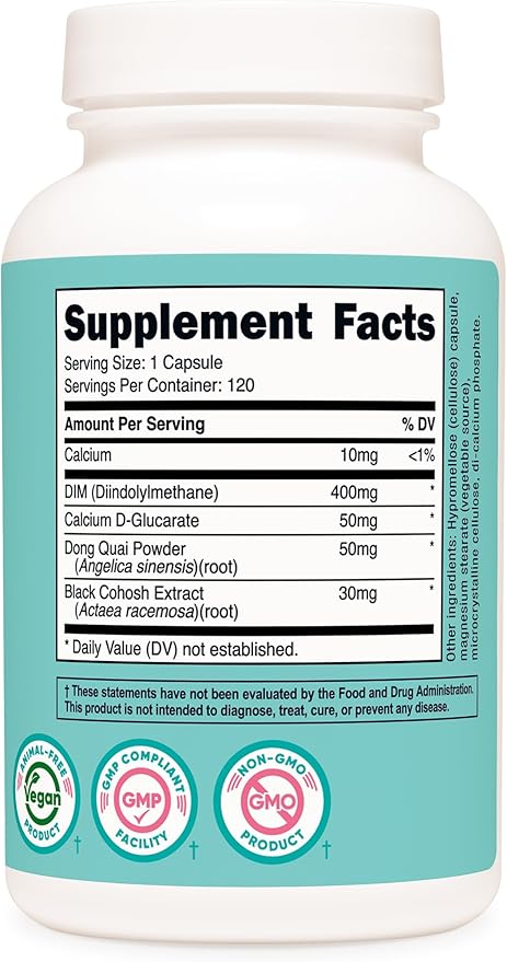 Nutricost Diindolylmethane DIM Supplement for Women 400mg, 120 Capsules, with Dong Quai, Calcium & Black Cohosh - Vegan, Non-GMO and Gluten Free