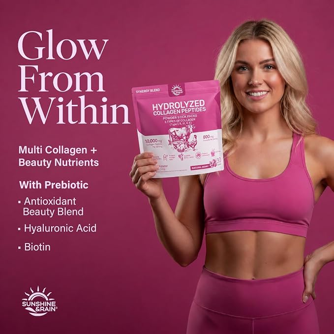 Multi Collagen Peptides Powder for Women – 10g Hydrolyzed Collagen Type I, II, III, V & X with Biotin, Hyaluronic Acid & Prebiotics | Hair, Skin, Nail & Bone Support | Berry Flavor | 30 Stick Packs